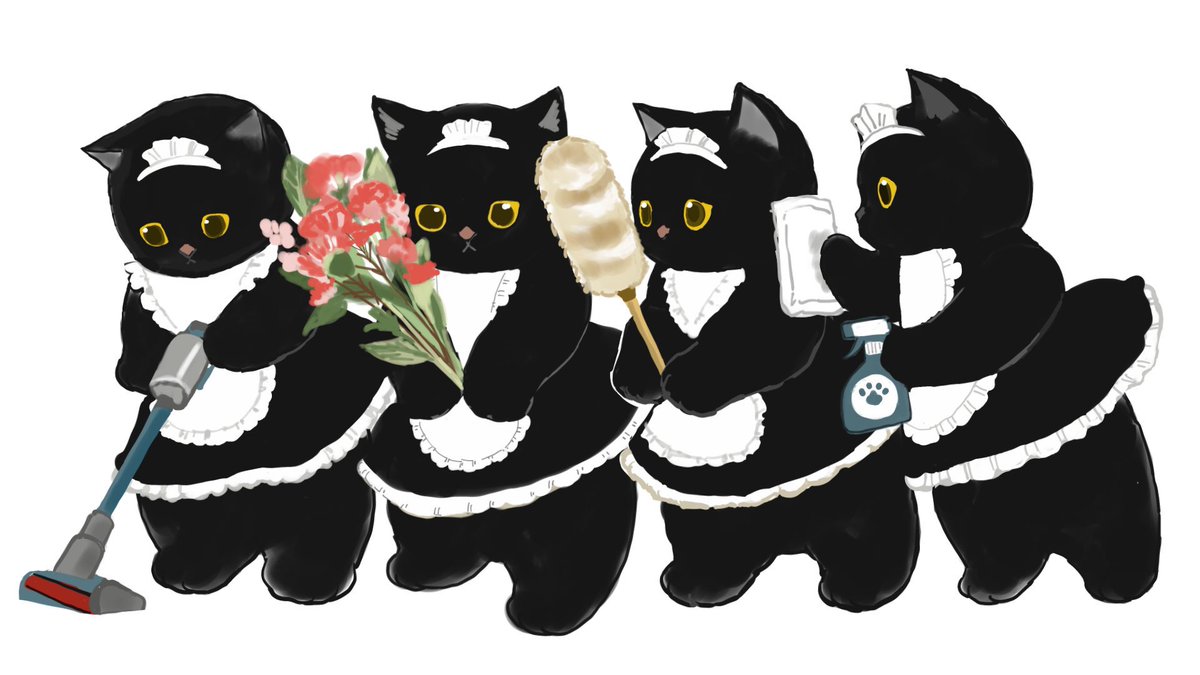 flower no humans cat maid white background duster holding  illustration images