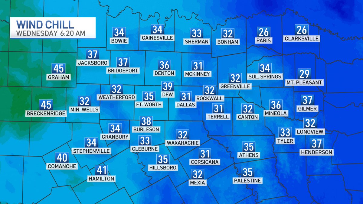 6:20 AM -- You'll need the jackets this morning with wind chills in the 30s. No layers needed later on with highs today in the upper 60s! #DFWwx <a href="/NBCDFW/">NBC DFW</a>