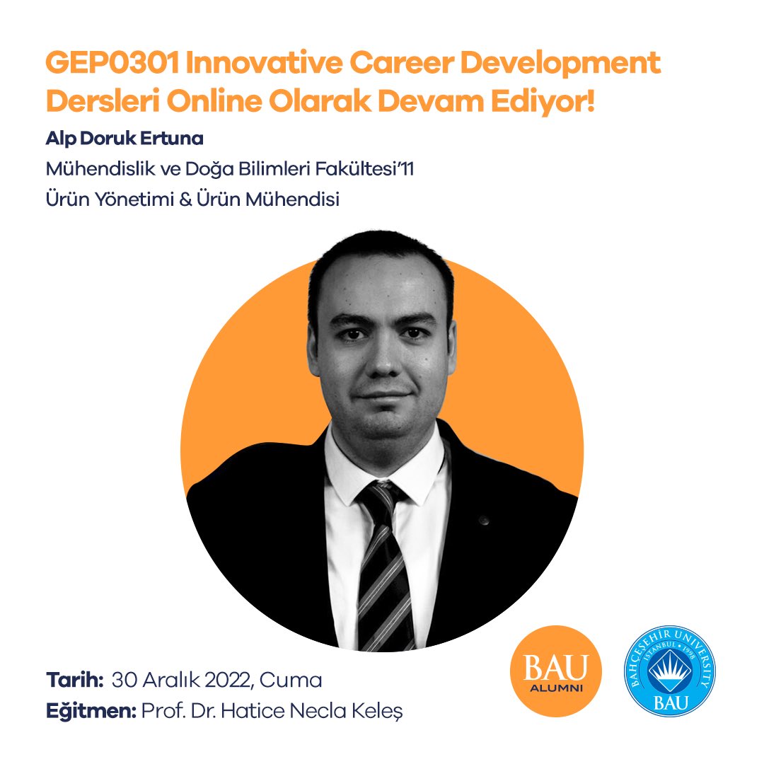 GEP0301 Innovative Career Development dersleri devam ediyor. 👩‍💻🧑‍💻

🎓GEP0301 Innovative Career Development dersinin bu haftaki konuğu; Mühendislik ve Doğa Bilimleri Fakültesi’11 mezunumuz, Ürün Yönetimi &amp; Ürün Mühendisi Alp Doruk Ertuna’dır. 🧡
