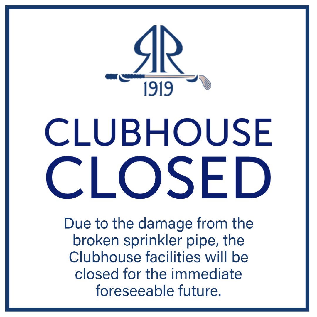 Unfortunately, due to the damage from the broken pipe, the Clubhouse facilities will be closed for the immediate foreseeable future. As we know more about the timeline for the needed repairs, we will update the membership with details.