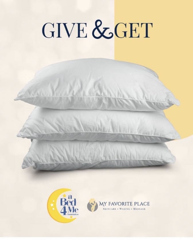 A couple more days left to visit @myfavoriteplacespa . Donate a new standard size pillow, Amazon or Walmart gift card and receive a free gift!