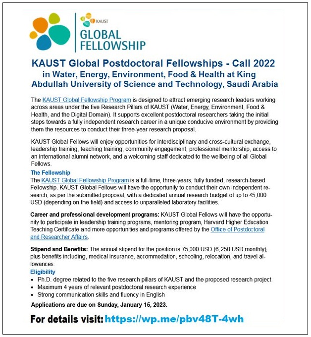 Agristok on Twitter "📌 KAUST Global Postdoctoral Fellowships in Water