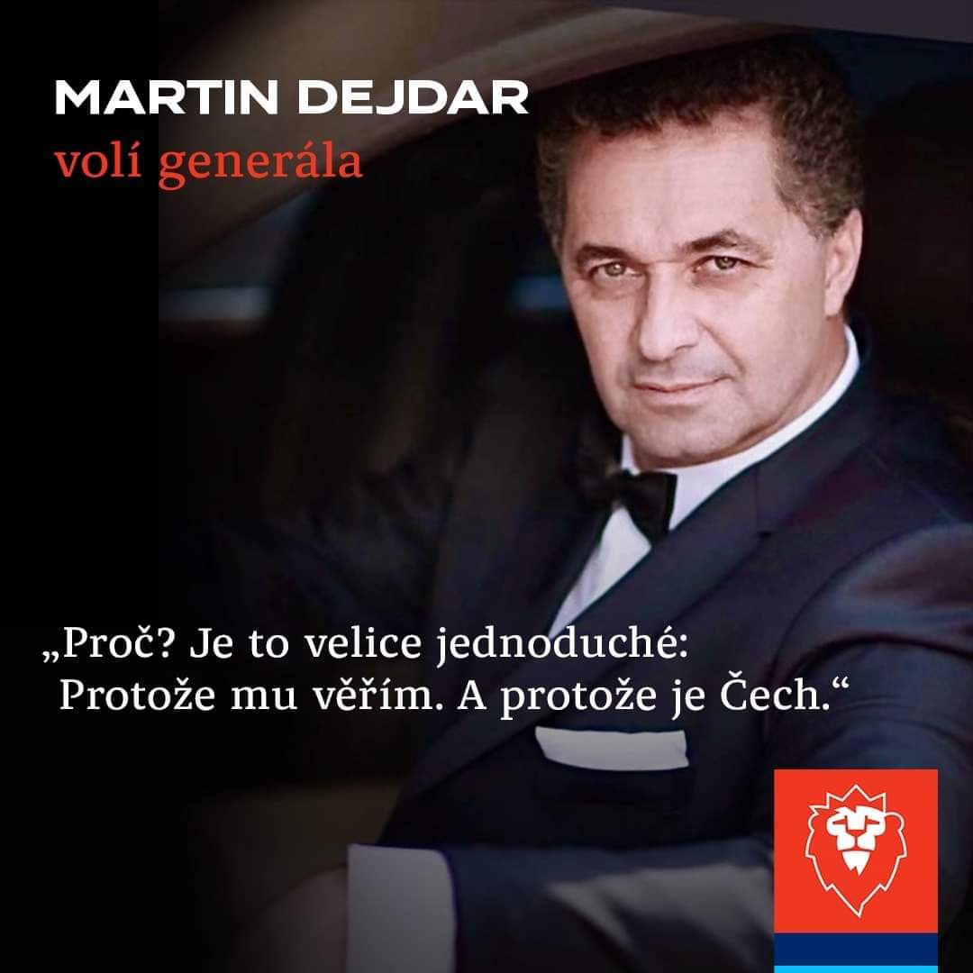 DanielHule's tweet photo. Dejdar v minulosti propagoval šmejdy z #ACEMA vedoucí nezákonné #exekuce. Tak snad bude jeho podpora generála šťastnější volbou 😀 https://t.co/zwFSwxBPLY