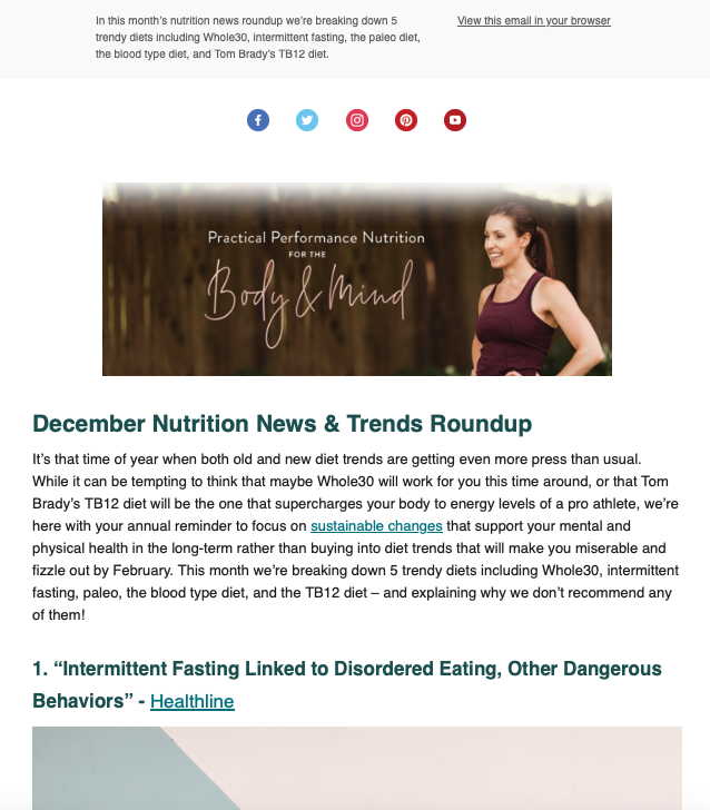 In our latest newsletter, we covered 5 trendy diets including Whole30, intermittent fasting, paleo, the blood type diet, and the TB12 diet – and explained why we don’t recommend starting any of them in the new year! mailchi.mp/efba3990c62a/b…