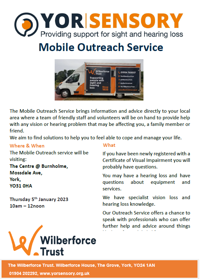 YORSENSORY will be with us <a href="/TangHallExplore/">We’re not here anymore – formerly @TangHallExplore</a> next Thursday 5 January 10am-12 noon.
They offer information and advice on any vision or hearing problems affecting you or someone you know. Drop in and get your questions answered. @TheWilberforceTrust