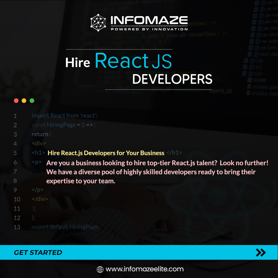 infomazeelite's tweet image. Looking to take your #webdevelopment to
the next level? Our team of experienced #Reactjsdevelopers can bring your project vision to life with fast, efficient & scalable code
.
Get in touch: bit.ly/3W74Qf8
.
#hirereactjsdevelopers #webappdevelopment
#buildwebapp #infomaze