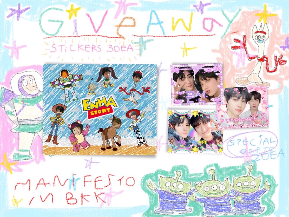 bibimbab0707's tweet photo. pls rt ᐧ༚̮ᐧ ✱
give away*🖍
enhastroy stickers 30 ea✧˖*°
special 훈선 smallstickers 20 ea☆☆☆

location ♡ impact arena
date ♡ 29 jan 2♡♡3
time ♡ tba
rt &amp; show this tweet💟
#MANIFESTO_IN_BANGKOK #MANIFESTO_IN_BKK #ENHYPENinBKK https://t.co/LS6VRDGNO5