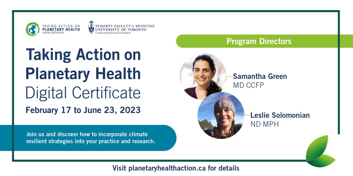 CPD U of T (@uoftcpd) on Twitter photo π€ Collaboration is the key to solving complex climate and health challenges. Our program co-directors <a href="/SamanthaGreenTO/">Samantha Green</a> and <a href="/LSolomonianND/">Leslie Solomonian</a> will guide you to take real action on planetary health. π±π©Ί
π
Starts February 17
π Digital Certificate Program
π planetaryhealthaction.ca π€ Collaboration is the key to solving complex climate and health challenges. Our program co-directors <a href="/SamanthaGreenTO/">Samantha Green</a> and <a href="/LSolomonianND/">Leslie Solomonian</a> will guide you to take real action on planetary health. π±π©Ί
π
Starts February 17
π Digital Certificate Program
π planetaryhealthaction.ca