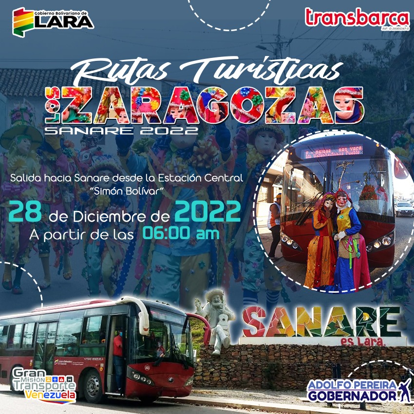 gobiernodelara's tweet photo. #28Dic Vamos a celebrar juntos la Fiesta de la Zaragoza con la Ruta Turística de @Transbarca

Salida hacia Sanare desde la Estación Central “Simón Bolívar”.

#VenezuelaPróspera https://t.co/VI6sM30Wo2