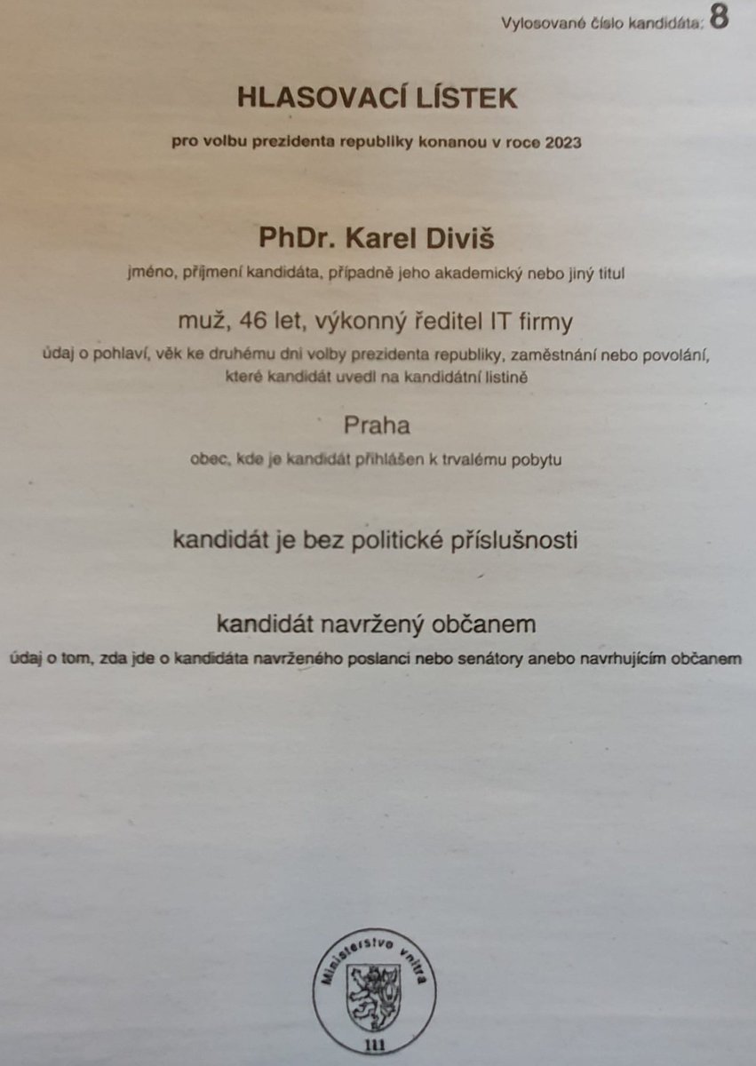 KarelDivis's tweet photo. Hlasovací lístky už se připravují, důležité je vybrat ten správný - číslo 8️⃣ 😎 😄
#kareldivis #kareldivisprezident #prezident2023 #volby #osmicka #hlasovacilistek https://t.co/bX6F5CVIZ2