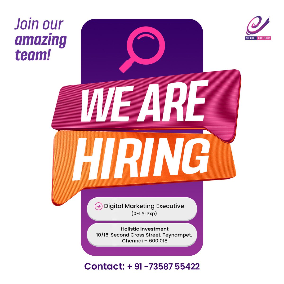 esearchadvisors's tweet photo. 🚨Opening for Digital Marketing Executive🚨
📩 Send your resume to hr@esearchadvisors.com
📞 Contact: +91 73587 55422
✅Follow @esearchadvisors
#wearehiring #digitalmarktingfresher #digitalmarketingexecutive #jobsinchennai #jobopening #digitalmarketingservices #esearchadvisors https://t.co/hDV2t3rMx7