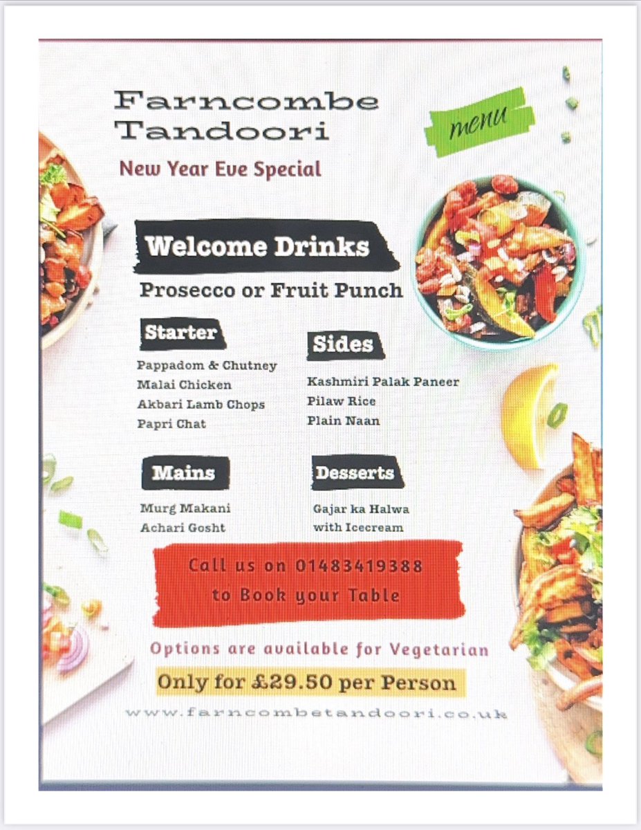 thefarncombe's tweet photo. Special Menu on Special Occasions 👇👇👇

New Year Eve Special Menu is Ready to Serve at Farncombe Tandoori 👇👇👇

We’re Still Taking Reservations for 31st Evening, call us on 01483419388 to book your table. https://t.co/pSbKHMbNBB