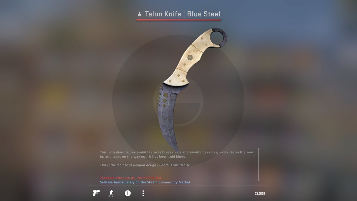 🎁★ Talon Knife | Blue Steel Well-Worn GIVEAWAY

🔁RT
🤝Tag two friends in reply section
✅Follow <a href="/HOLMEScsgo/">Petar Dimitrijevic</a> 

The winner will be drawn on 7th of January.

Happy New Year!