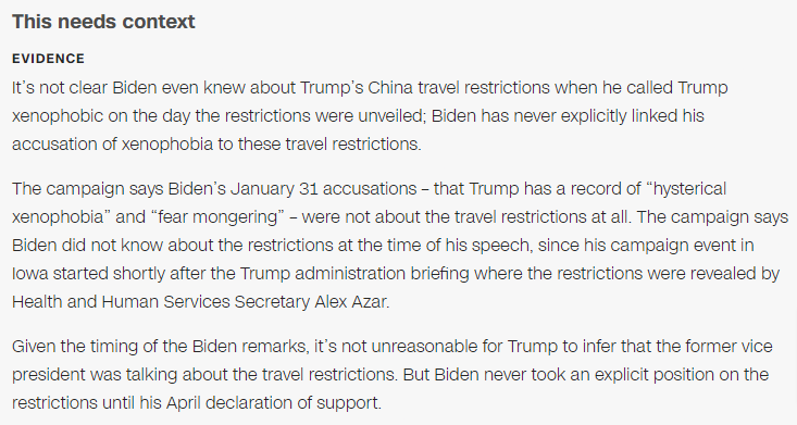 neontaster's tweet photo. I remember when Biden called Trump xenophobic on the day he announced such restrictions and then every fact check ruled the claim false because it was unclear if Biden had even known about the restrictions when he said it even though he responded to a literal tweet about it. https://t.co/Ug1G6Glysu