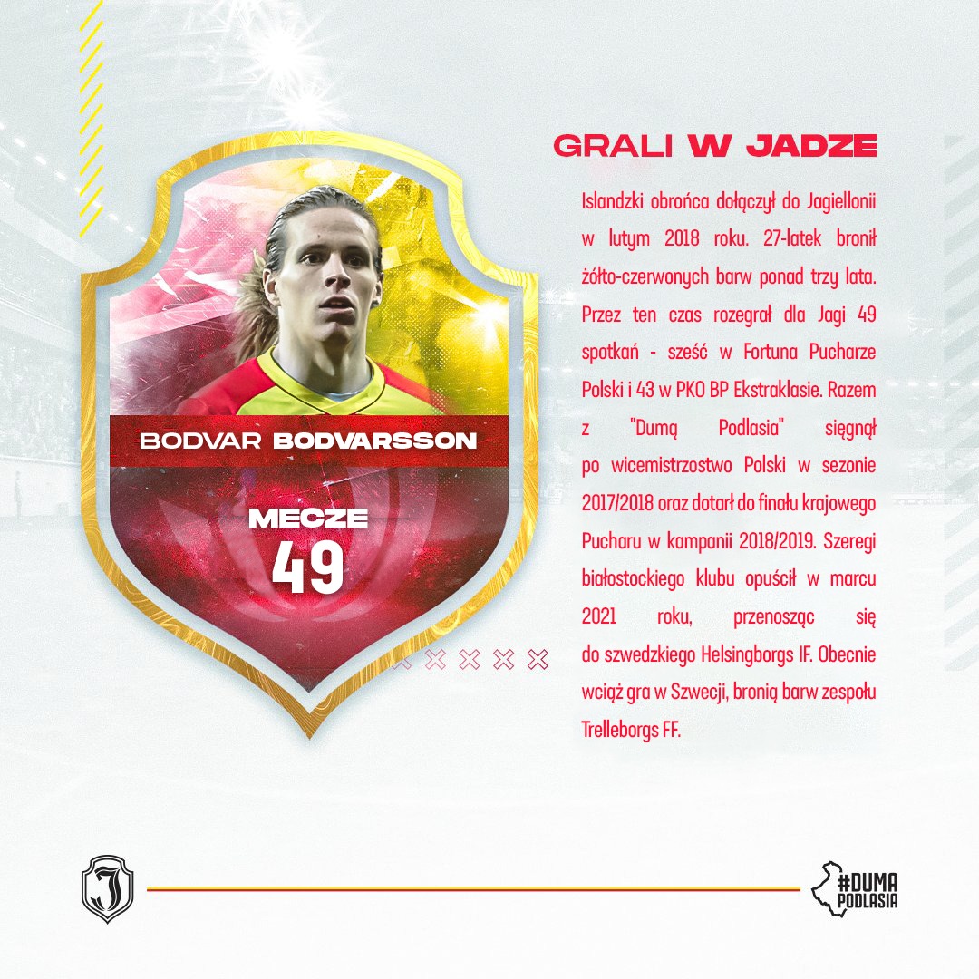 Jagiellonia1920's tweet photo. 📝 W dzisiejszym #GraliWJadze pierwszy i jak dotąd jedyny Islandczyk 🇮🇸, który grał w Jagiellonii, czyli @Boddi95 👋. https://t.co/zQzdcVz8hH