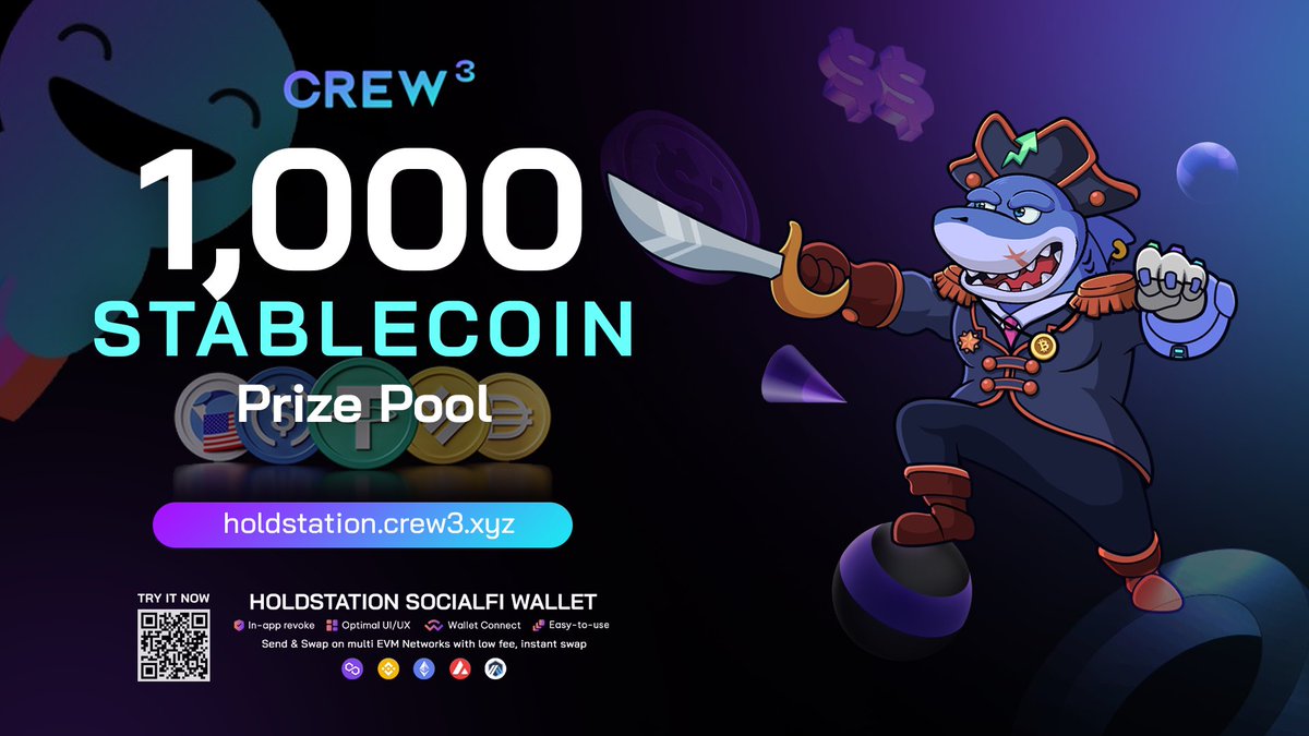 🪂Holdstation $1,000 Stablecoin #Airdrop

Claim fantastic rewards by joining our #Crew3 🌈The sooner you join, the greater the rewards💜🦈

🎁Top 20 will share $1,000 #stablecoin🔥
⌛️ 1 month
👉 holdstation.crew3.xyz

🌐Holdstation.com

#selfcustodialwallet #web3