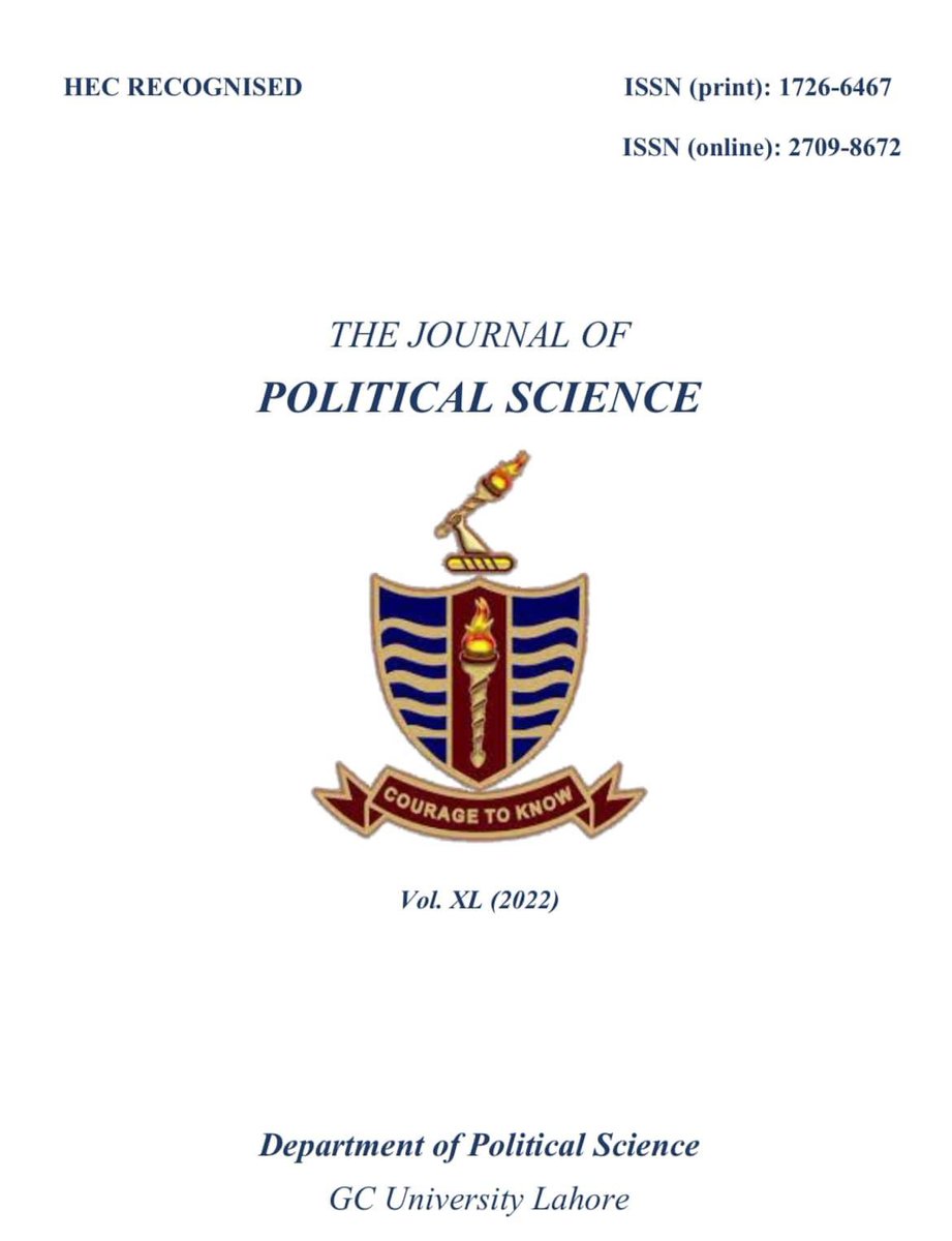 zaidia's tweet photo. GCU’s Journal of Political Science (JPS) has published its issue 2022 (Vol. XXXX), uploaded on the Journal’s website. 
https://t.co/vu5BzvWGrW

Thanks to our Editor-in-Chief, Dr. Fauzia Ghani @polscience29 &amp; Dr Hassan Masood chairperson.polsc@gcu.edu.pk

@gcuniversitylhr 
@ps_gcu https://t.co/CWkSAGQ8vE