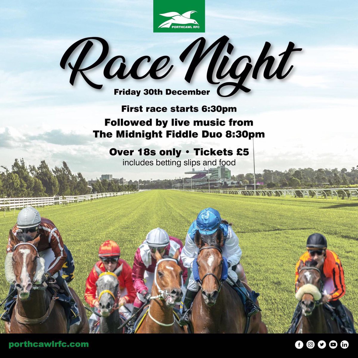 🚨 Tickets Selling Fast 🚨

🏇 Race Night 🏇

Friday 30th December we will be hosting a race night, followed by music from the amazing Midnight Fiddle Duo.

So join us for a night of food, drink &amp; laughs!

Tickets are £5 which includes betting slips and food.

🏇 🍺 🥘 🎻