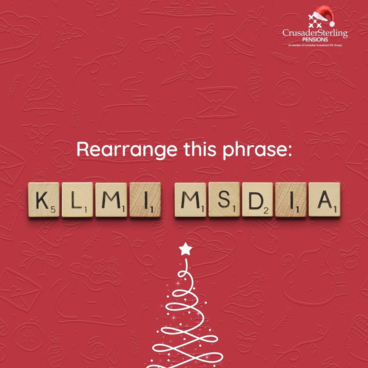 CSPensions's tweet photo. Can you guess right? Letβs see your answers in the comments.
Tag 5 friends to follow and participate. Two lucky winners get airtime each.
Hint: What did your true love give to you on the 8th day of Christmas?
#CrusaderSterlingPensions #SwitchUpToValue #TriviaWednesday https://t.co/4nEe8VrPnu