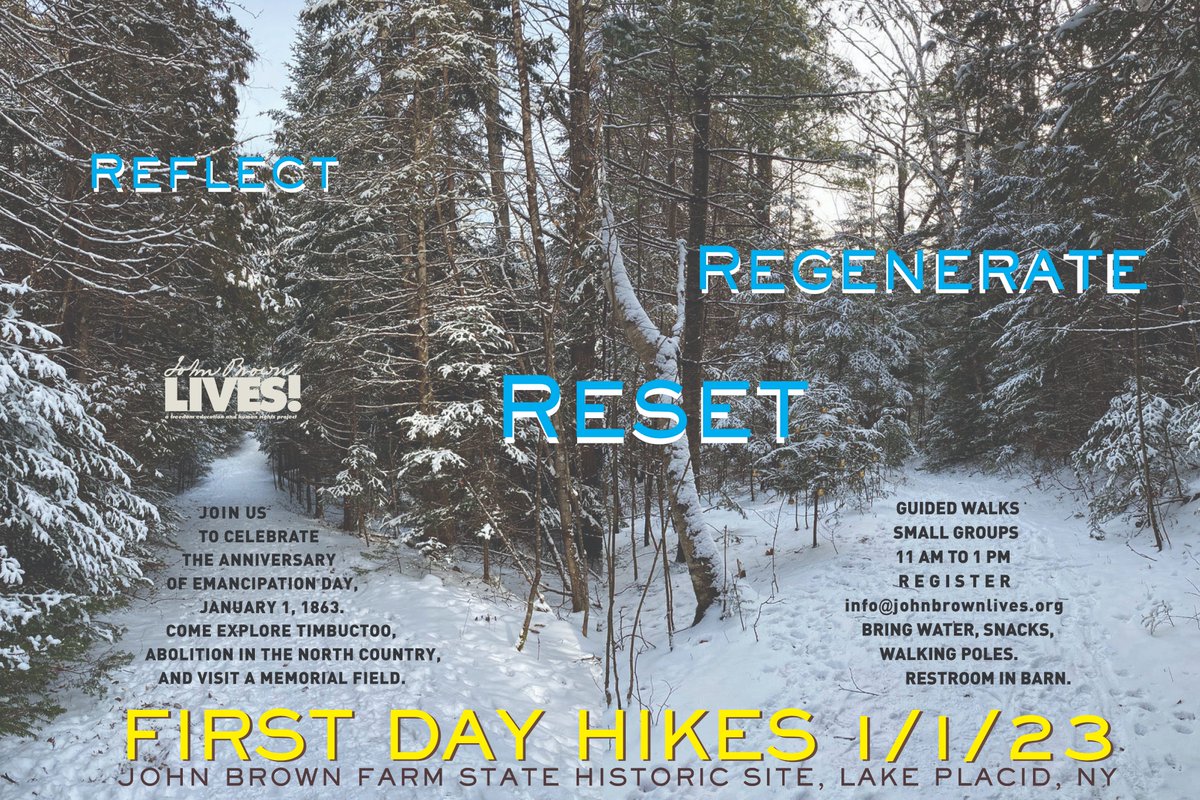 🌳🏔 What are you doing tomorrow? On the first day of the year?! 🌲❄
Join us as we take the time to take deep breathes and be grateful for another year.

#JBL #JohnBrownLives #FriendsofFreedom #Hike #Hiking #Rest #Reflect #Regenerate