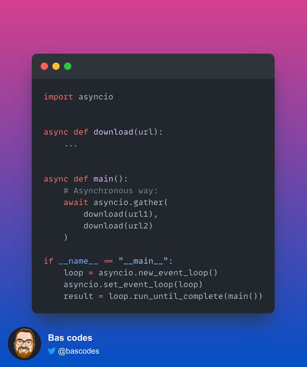 With 𝚊𝚜𝚢𝚗𝚌 coroutines, you can run these download tasks simultaneously. So the second download does not need to wait for the first one.

So, downloading two files just takes approx the time for the slower URL.