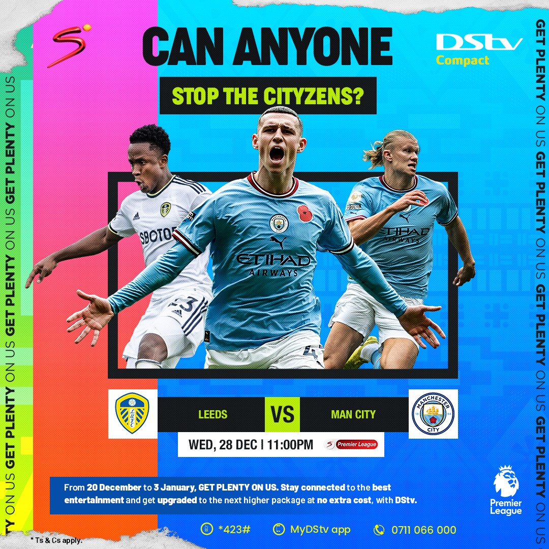 Mancity heads to Elland road today for a PL fixture against Leeds that will air live <a href="/DStv_Kenya/">DStv Kenya</a> SS premier league

Watch 
#LEEMCI | 11 pm | Ch. 223

Stay connected to the best entertainment and get upgraded to the next higher package at NO EXTRA COST with DStv.

#GetPlentyONUS
