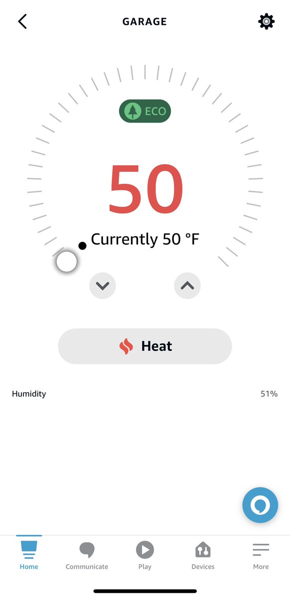jonrigual's tweet photo. @alexa99 Is there a way to lower the minimum temperature below 50F?  Would love to keep the garage closer to 40-45 when I’m not in it. https://t.co/evtM9dYfZ0