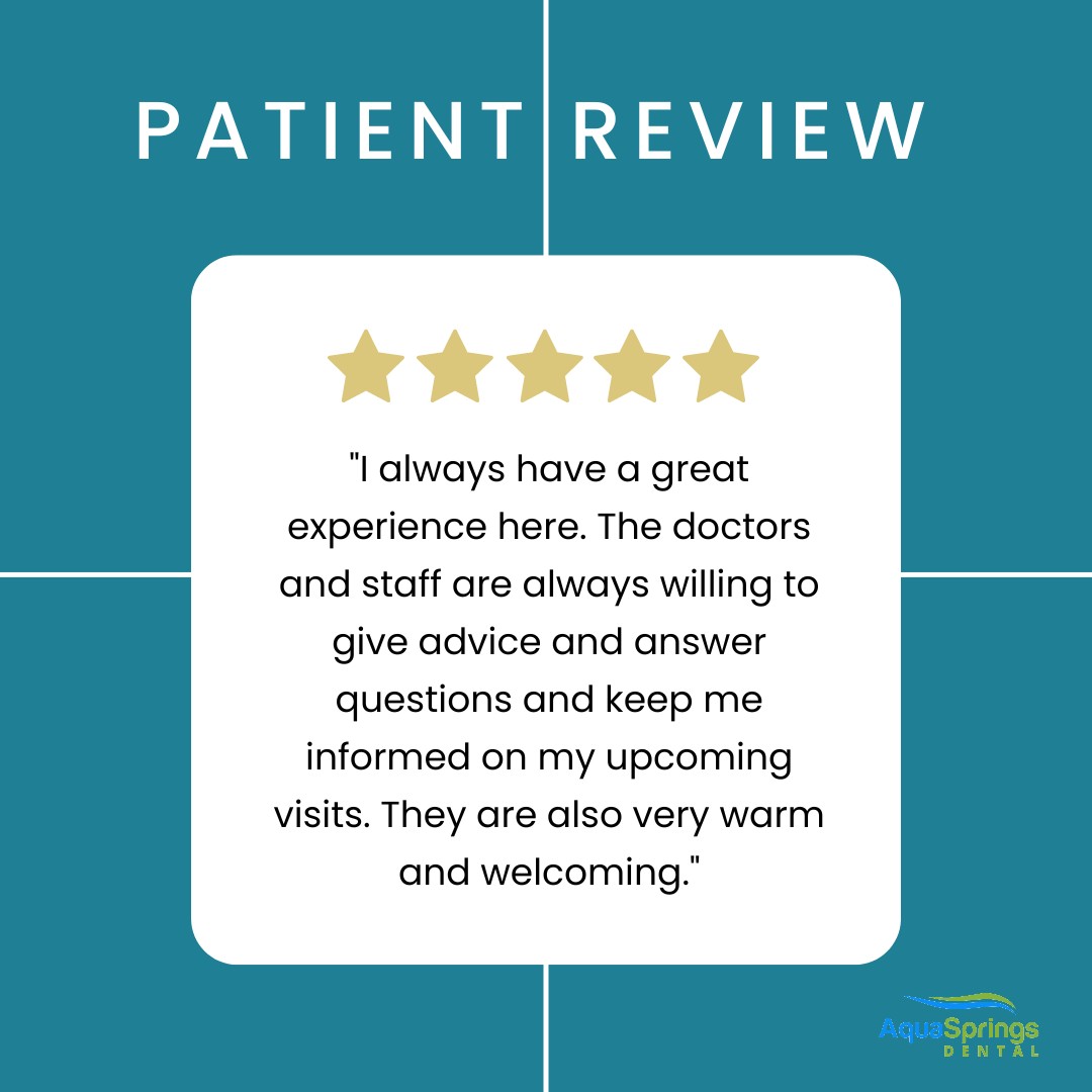 Check out this patient review! ✨ So thankful for our wonderful patients! 

📞 (512) 392-6222 | bit.ly/3EkDyfm 

#aquaspringsdental #smile #teeth #healthysmiles #oralcare #sanmarcostexas #texasdentist #texas #checkthisout #review #feedback #dentistappointment