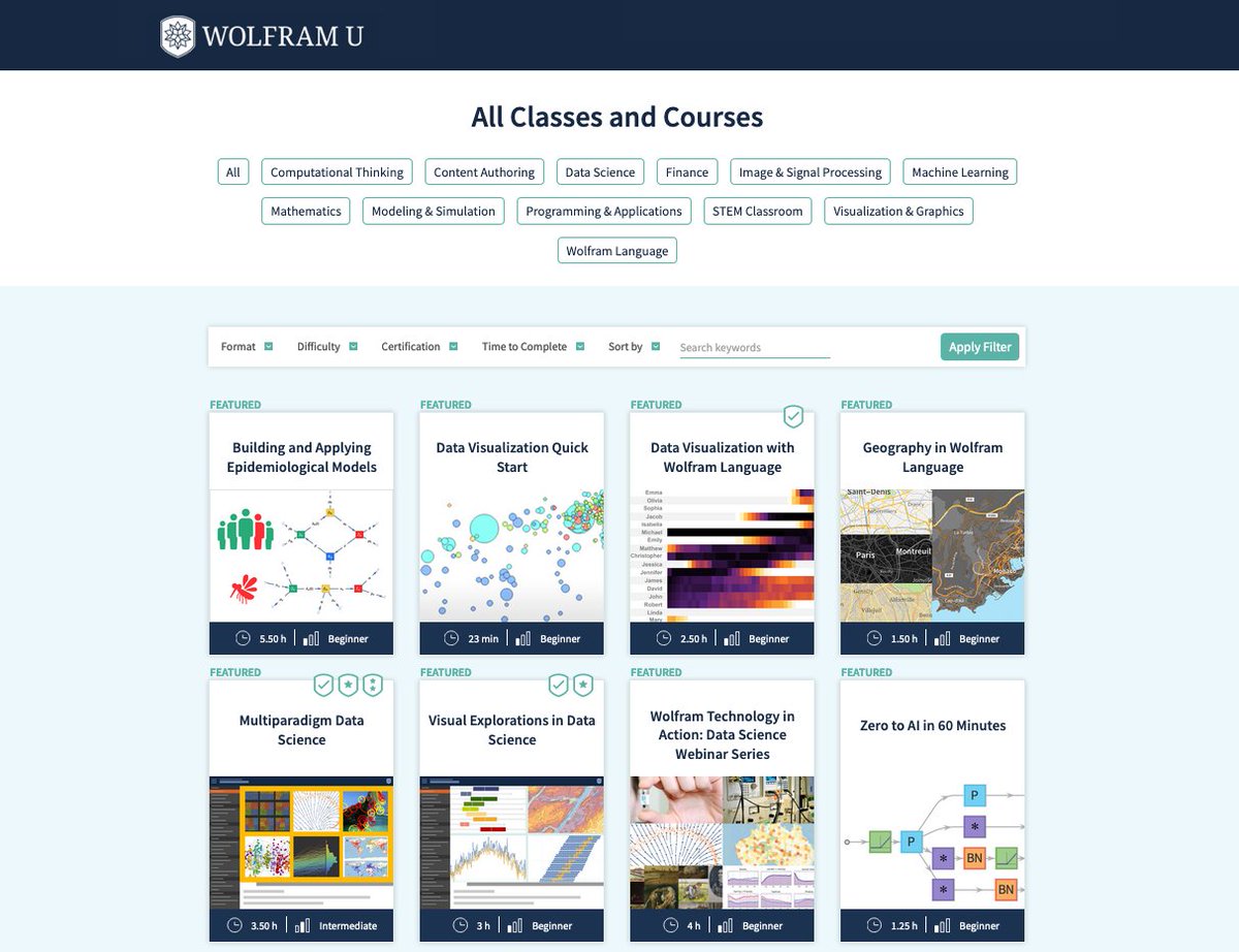 WolframResearch's tweet image. Looking to get started with #multiparadigm #datascience? Take a #WolframU course! Check out all of our data science courses: wolfr.am/19Juux2YM