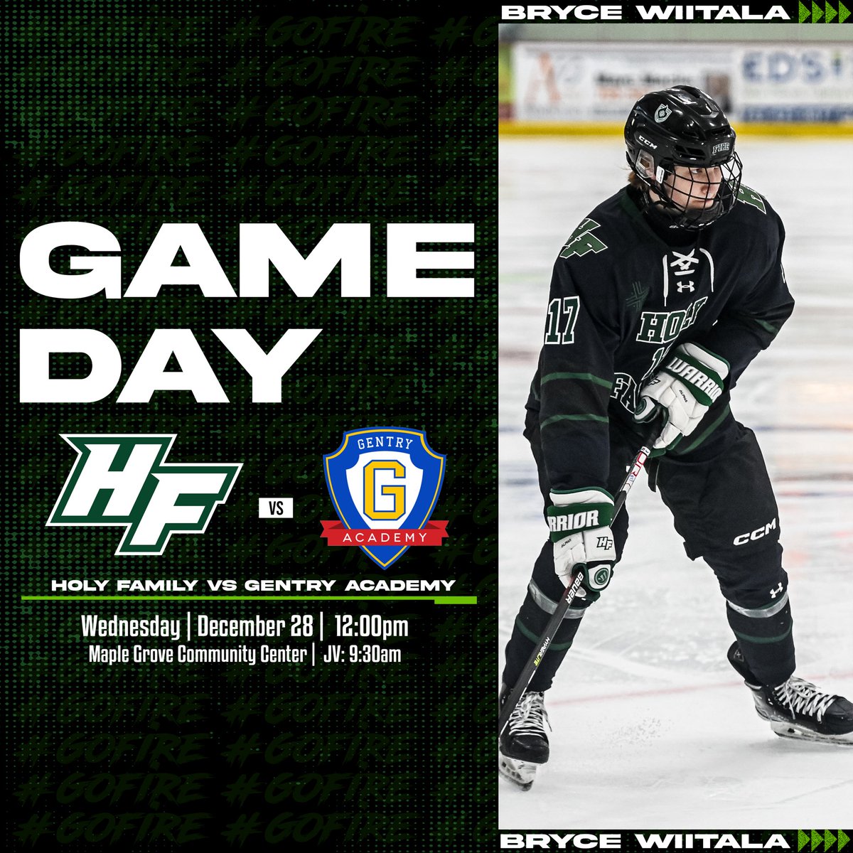 holyfamhockey's tweet image. GAME 10: Game two of the holiday tournament today.
-
-
-
Holy Family vs Gentry Academy
Varsity: Noon | JV: 9:30am
Maple Grove Community Center
#rollfire #onefamily