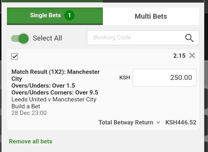 Leeds wameConcede corners mob in the past games. So hapa tunaenda na ManCity win✅️
Goals ov1.5 ✅️
Corners ov9.5✅️
#Betway