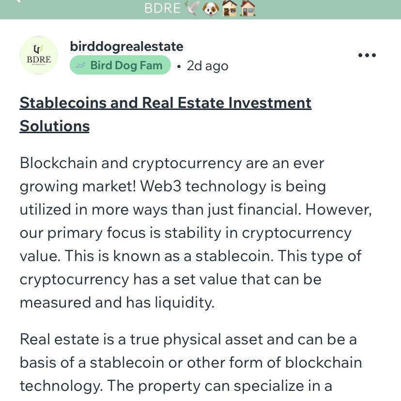 REIBirdDog's tweet photo. Read more in the BDRE Cryptocurrency & Blockchain group
https://t.co/b15YDit1xx
#bdre #bdrenft #birddogrealestate #realestate #realestateinvesting #wealth #billionaire #realestateinvestor #property #tiktok #REI #nftprojects #nft #nfts #nftproject #nftblockchain #nftcommunity https://t.co/PbPVM8NHO3