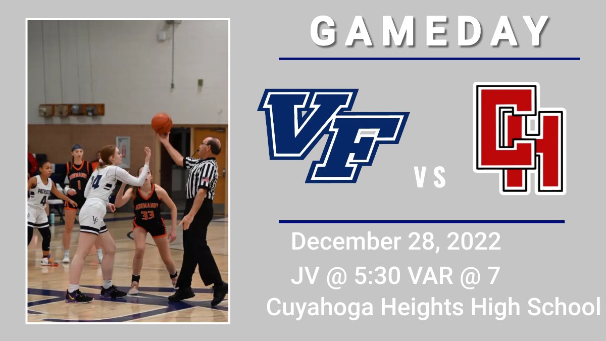 vfgirlsbball's tweet photo. ‼️‼️GAMEDAY‼️‼️
Today the Patriots travel to Cuyahoga Heights!! JV starts at 5:30 and Varsity at 7!! Come support!
#GOFORGE🏀🏀🏀 https://t.co/jQ1pDAVk8J