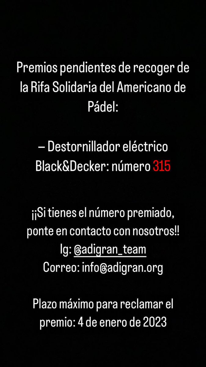 Si participaste en la rifa solidaria de nuestro torneo de pádel el pasado 26 de diciembre, esto te puede interesar