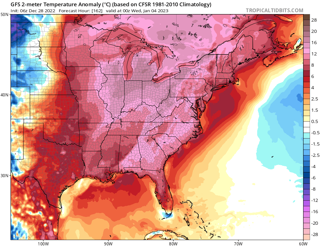 SergeZaka's tweet photo. L'année 2022 se finira avec des anomalies de température en délire complet avec des pointes à +16°C en 🇪🇺 et +24°C en 🇺🇸 par rapport aux normes.
En 🇫🇷, il s'agirait de la Saint-Sylvestre la plus douce depuis 1930 au moins avec généralement 14 à 20°C jusqu'à 23°C en pointe.
[1/2] https://t.co/DDp7LoPuhF