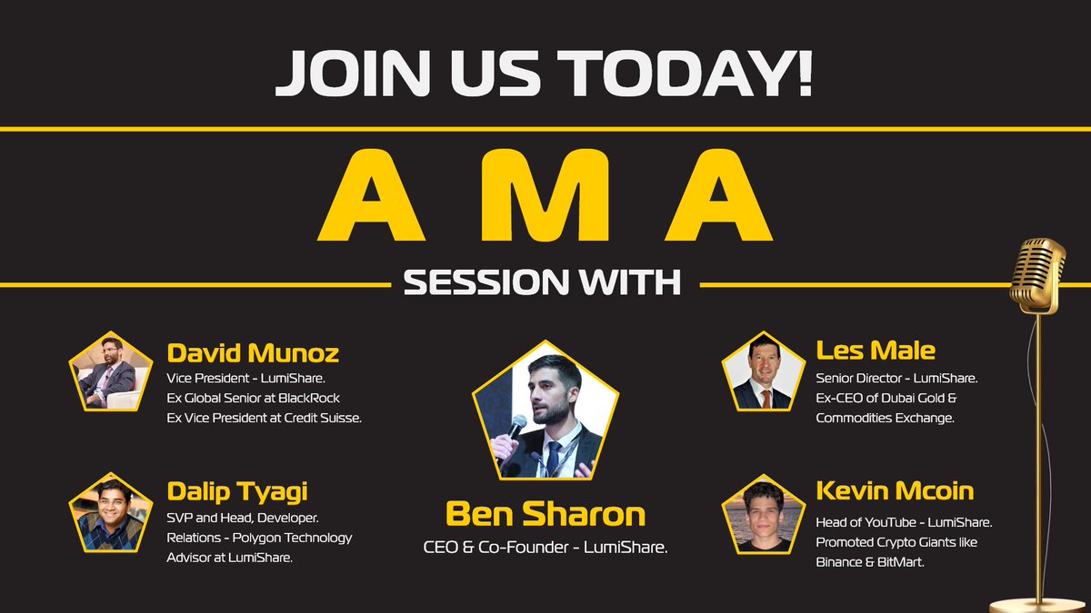 Lumishare_Lumi's tweet photo. Revised time 👉 7.30 pm GST

Exactly 1 hour to go!

Tune in for a Live AMA session with the core team of #LumiShare - professionals in the #crypto space, global experts and much more 🚀

📌 https://t.co/9smPH9RN4c https://t.co/izRv4v1LoC