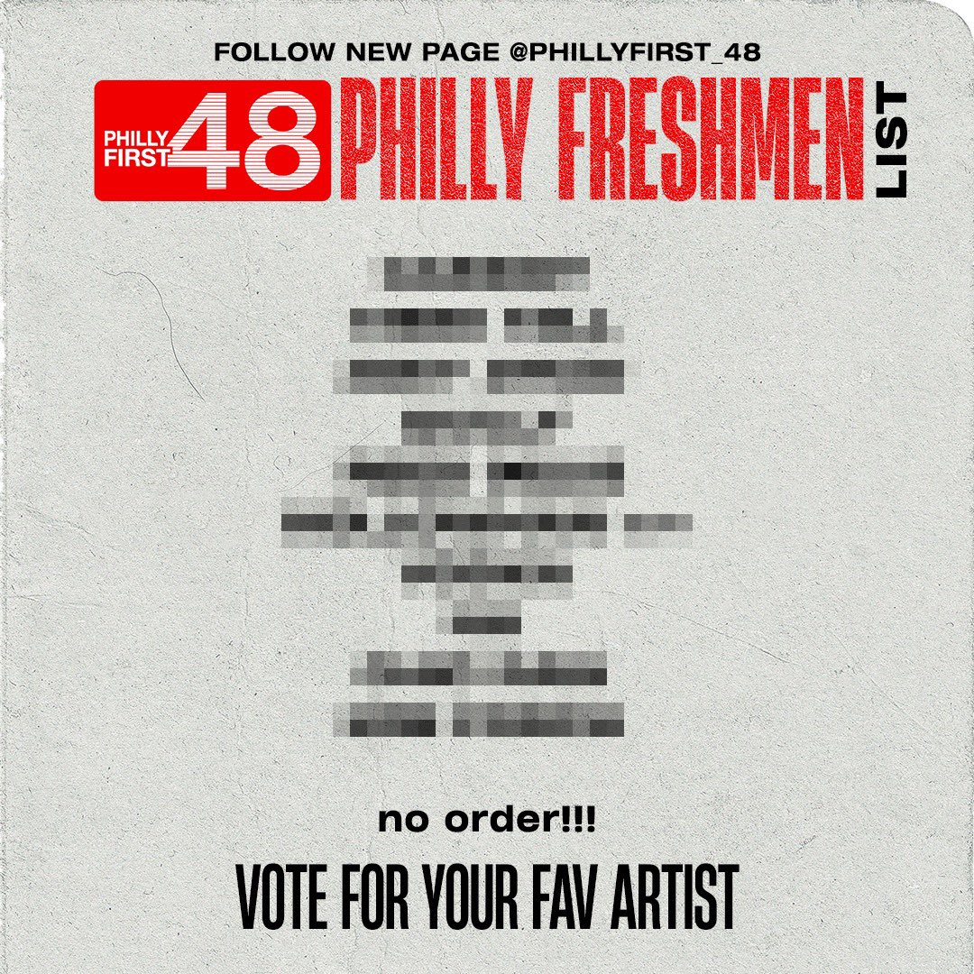 johnnywitdamac's tweet photo. #FF48 Philly Top 10 Freshmen list…⁉️
vote now by Dm’ing artist name. https://t.co/N6y60UEXSi