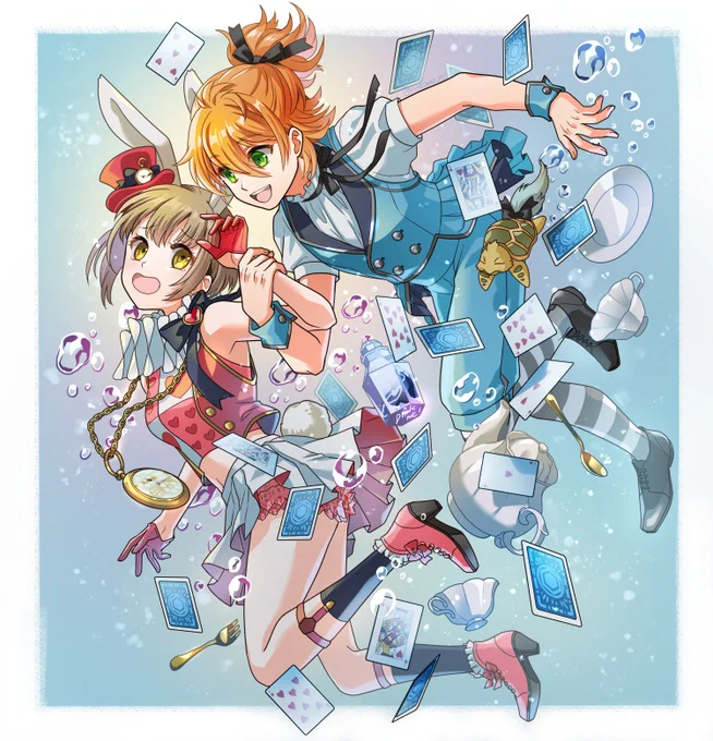 同人誌の表紙絵はどれもデザイン含めてお気に入り!あと浦島くんのアリスパロ絵はすごい気に入ってる。こういうのまた描きたいな。【※女審神者いる】#今年も残りわずかなのでお気に入りの4枚を貼る 