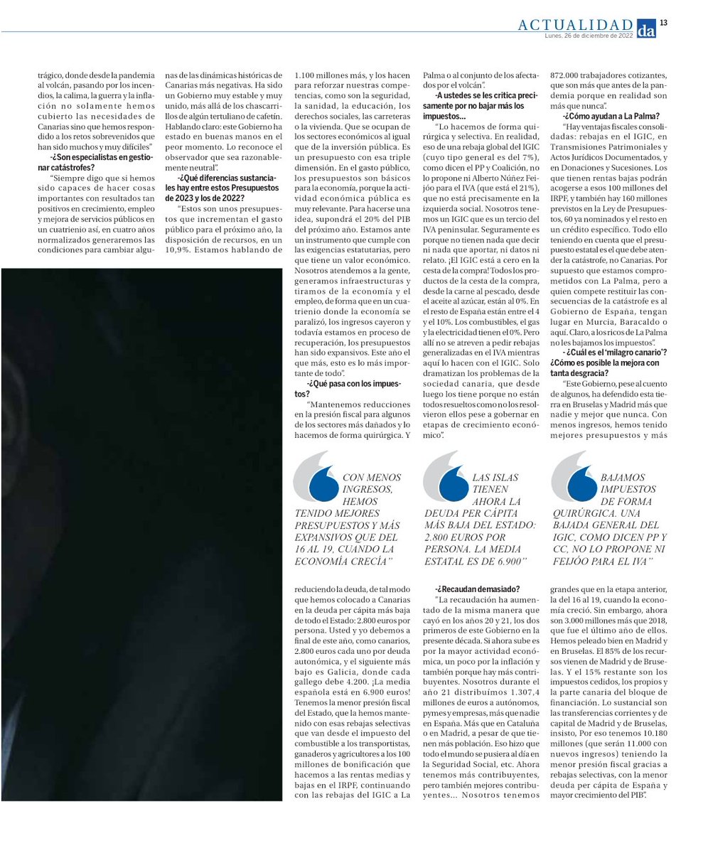 VicepresiCan's tweet photo. 🗞️ @diariodeavisos | Amplia entrevista al vicepresidente @RomanRodWeb, en Diario de Avisos, en la que repasa la actualidad política, los #PGCAC23 y la fiscalidad, ente otros temas de interés.

📰 28/12 ⤵️
https://t.co/EWKMai2pIH
📰 26/12 ⤵️
https://t.co/top3DO088c https://t.co/XtFsVkYR5S