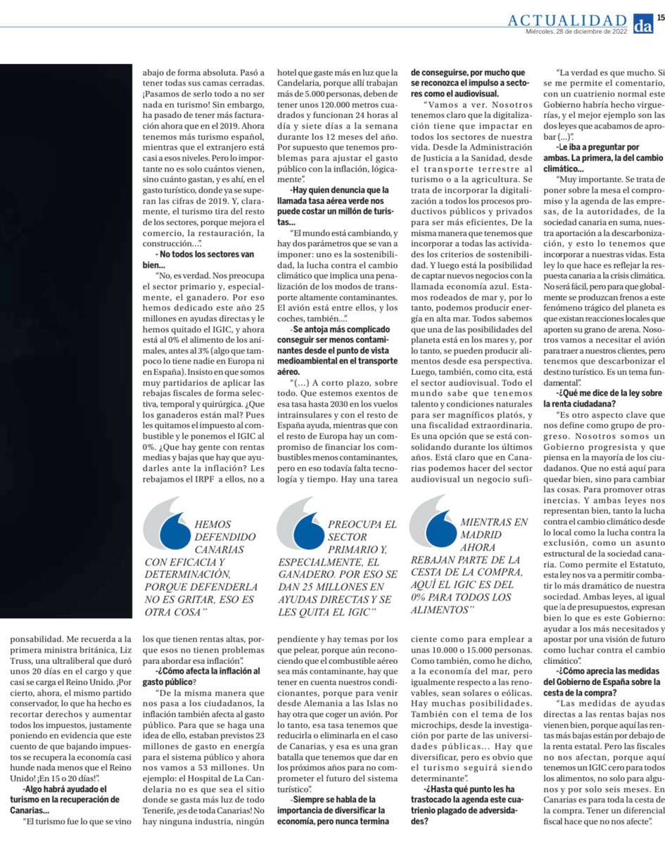 VicepresiCan's tweet photo. 🗞️ @diariodeavisos | Amplia entrevista al vicepresidente @RomanRodWeb, en Diario de Avisos, en la que repasa la actualidad política, los #PGCAC23 y la fiscalidad, ente otros temas de interés.

📰 28/12 ⤵️
https://t.co/EWKMai2pIH
📰 26/12 ⤵️
https://t.co/top3DO088c https://t.co/XtFsVkYR5S