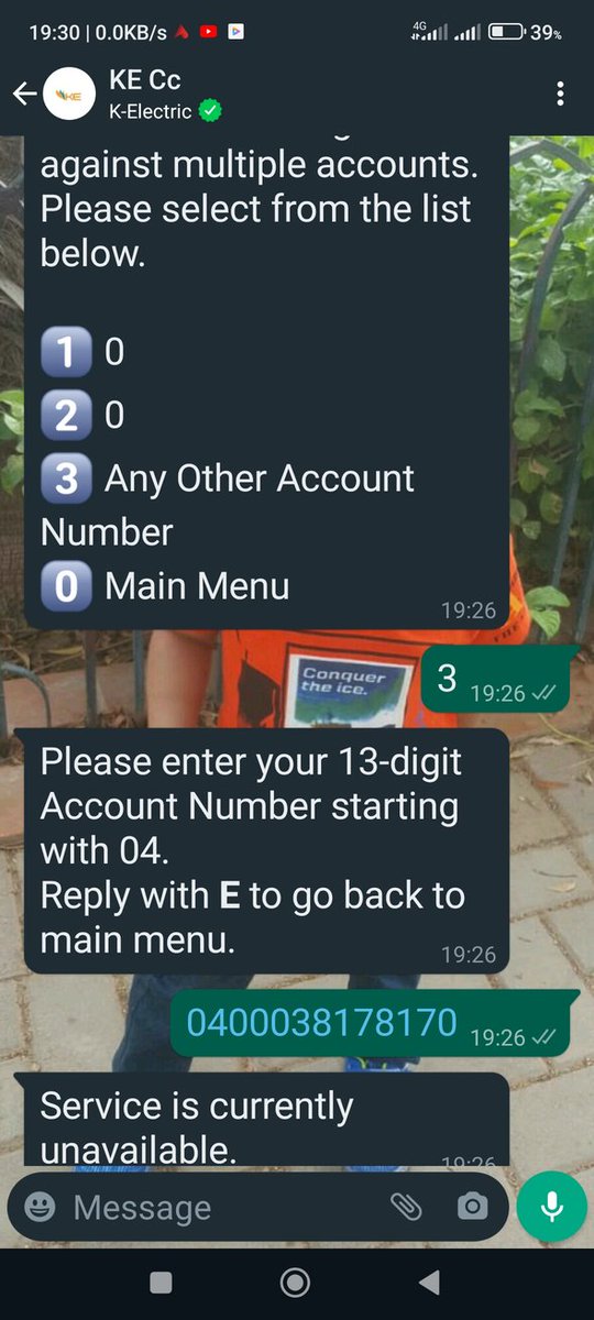 RajaPervez's tweet photo. @KElectricPk There is no light since 9am this morning ,KE whatsapp &amp; KE app is also not helping at all.
Let me know if you guys can help us account #  0400038178170 https://t.co/TbMUUV99Lp