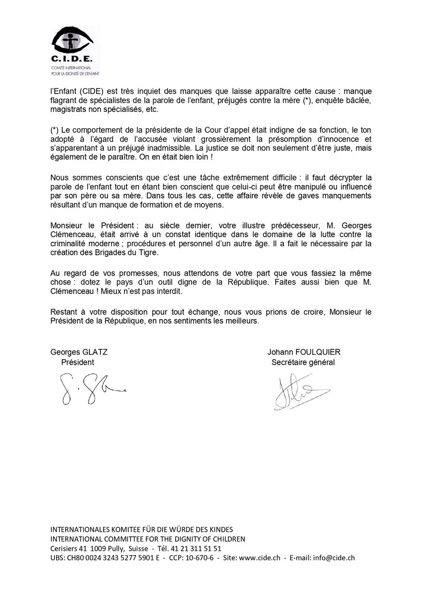 Le 28 novembre 2022, le CIDE a écrit au Président de la République française au sujet de Priscilla Majani, dont nous attendons de connaître le sort à l’issue du délibéré de la cour d’appel d’Aix-en-Provence le 4 janvier 2023. (1/2)