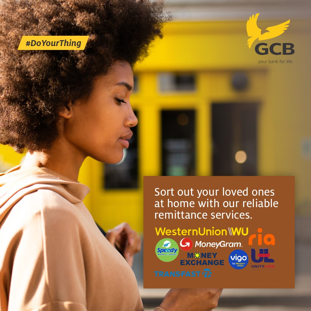 GCBBankPLC's tweet photo. Choose GCB Money Transfers when you want to send money to your loved ones back home. We've got you covered! #MoneyTransfers #Remittances #Abroad #Home #MoneyGram #Speedy #Transfast #MoneyExchange #Ria #Vigo #UnityLink #WesternUnion #GCBBank #GCB #YourBank4Life https://t.co/k54fqBD35r