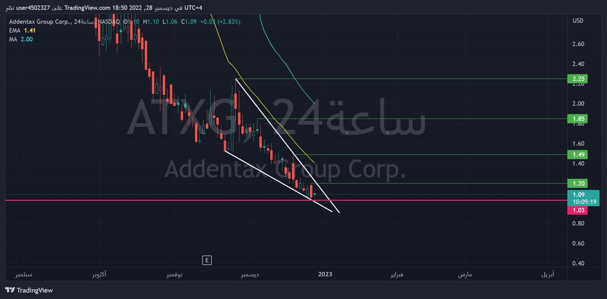 binhamdan62's tweet image. من الانماط القويه الوتد الهابط وبالامريكي يمكن نشوف 80 بالميه سهم #ATXG 

لايكسر 1.03

الاهداف بالصوره 

#الاسهم_الامريكية