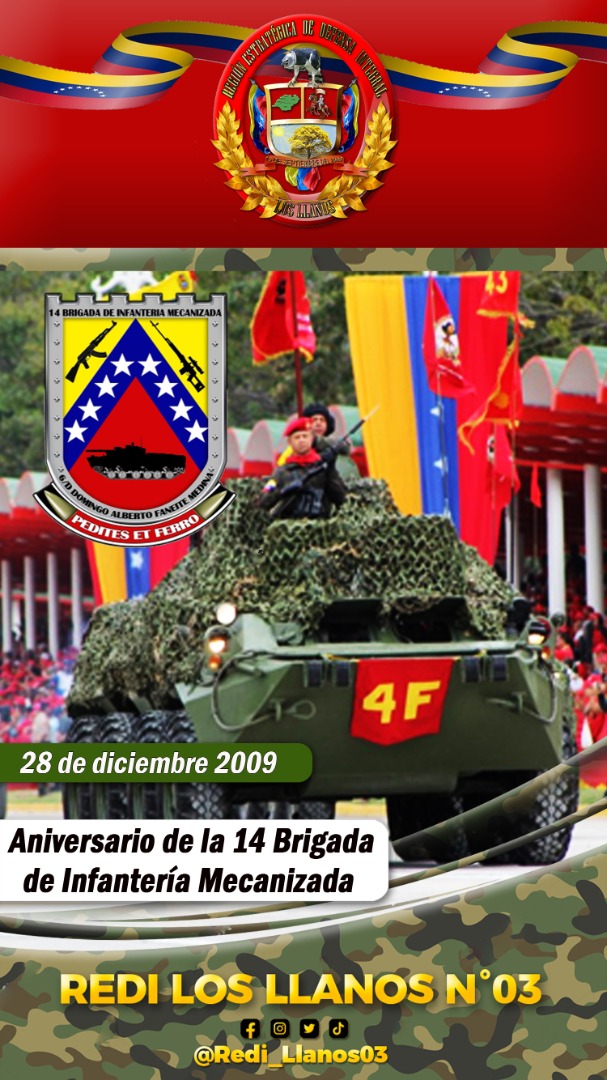 #28DIC |El MG Sidney Ramón Lázaro Partidas, Cmdte de la REDI Nro 3 Los Llanos, Felicita a la 14 Brigada de Infantería Mecanizada General de División Domingo Alberto Feneite en su 18° Aniversario.