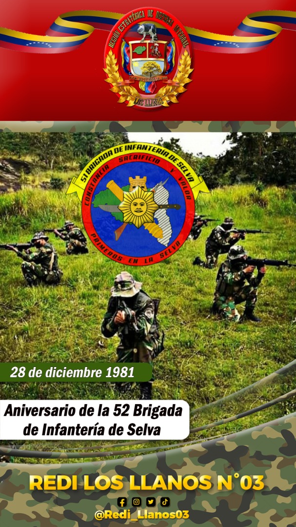 #28DIC |El MG Sidney Ramón Lázaro Partidas, Cmdte de la REDI Nro 3 Los Llanos, Felicita a la 52 Brigada de Infantería de Selva del EJB, en su 41° aniversario.