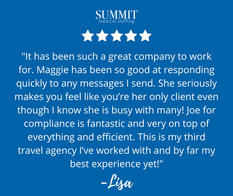 Summit_MedStaff's tweet photo. Thank you for your review, Lisa! https://t.co/JMCoSzgYiB