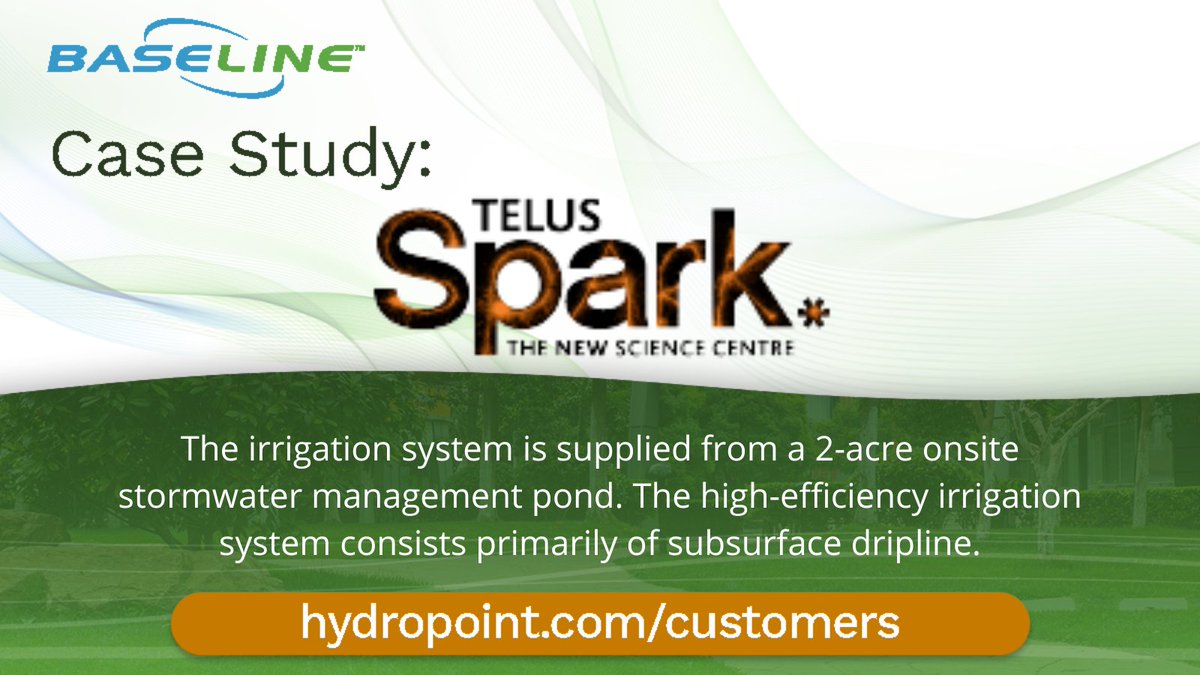 The irrigation system is supplied from a 2-acre onsite stormwater management pond. The high-efficiency irrigation system consists primarily of subsurface dripline.

Read more about @TELUS_Spark here: bit.ly/3qRFc0h

#hydropoint #irrigation #baselineirrigation