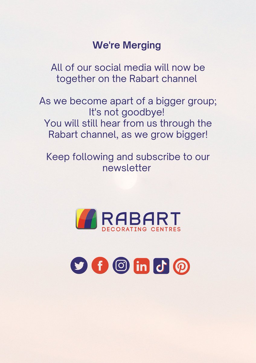 In January 2023, we will no longer be running the Bailey Paints account, as all our content is the same as the @rabartdecor account and will be merged from January.

All posts are the same; we will still be sending out the same

Please follow before the 31.12.22 #rabartdecor