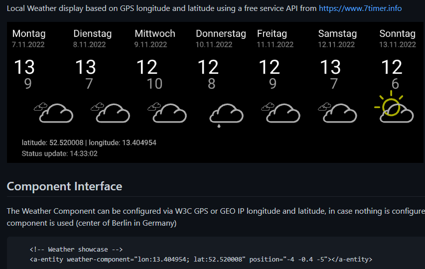 ready to use <a href="/aframevr/">A-Frame</a> #VirtualReality Weather Component ... based on your Geolocation ...
github.com/JGrotex/aframe… ... incl. Blender 3D Icons